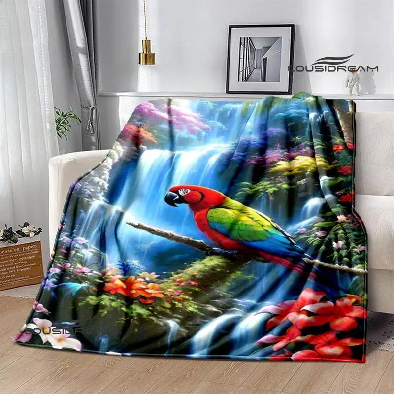 3D Parrot Cute Printed Blankets Picnic Blanket Warm Flannel Blankets Soft and Comfortable Blanket Bed Linings Birthday Gift