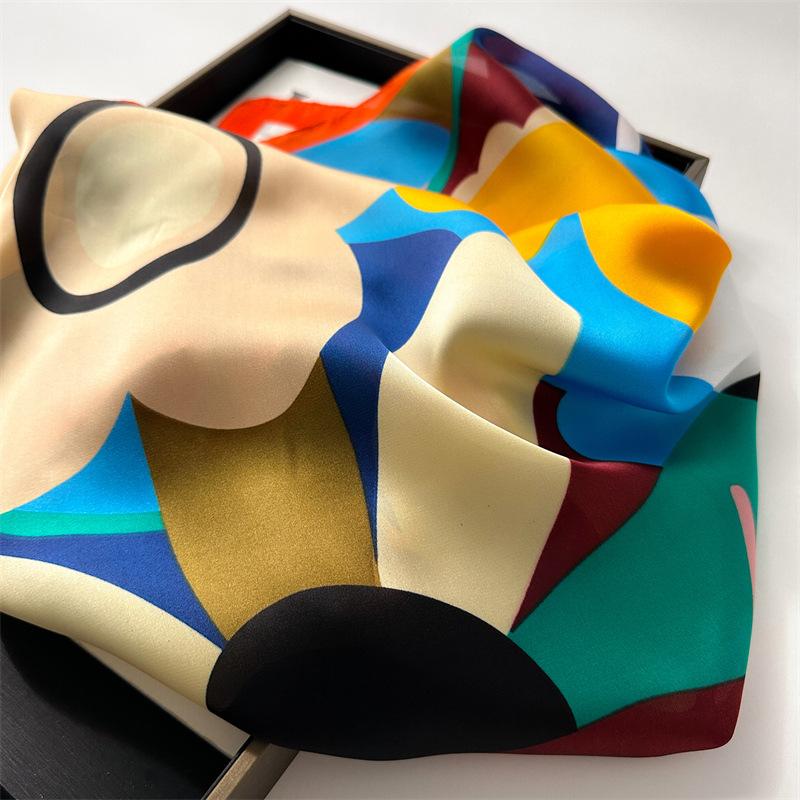 70*70cm Silk Square Scarf Women Soft Flower Print Hairband Foulard Neckerchief Hijab Tie Bag Ribbon Headband Fashion Decoration