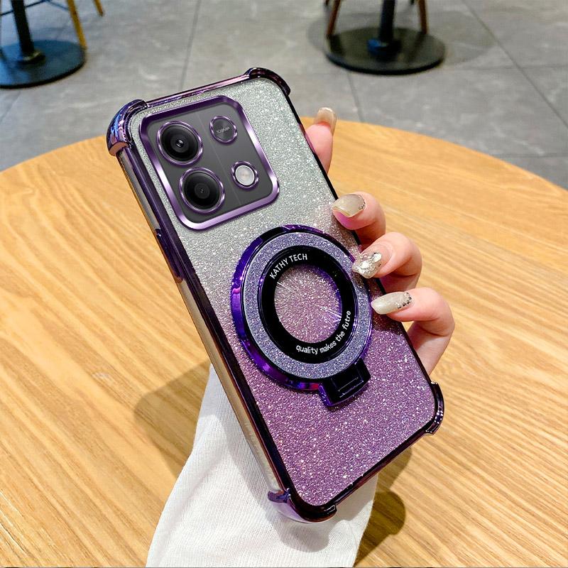 6D Plating Shockproof Holder Ring Phone Case For Xiaomi Redmi Note 9 10 11 12 13 Pro 4G 5G 13R 12S 11S 10S 9S Glitter Soft Cover