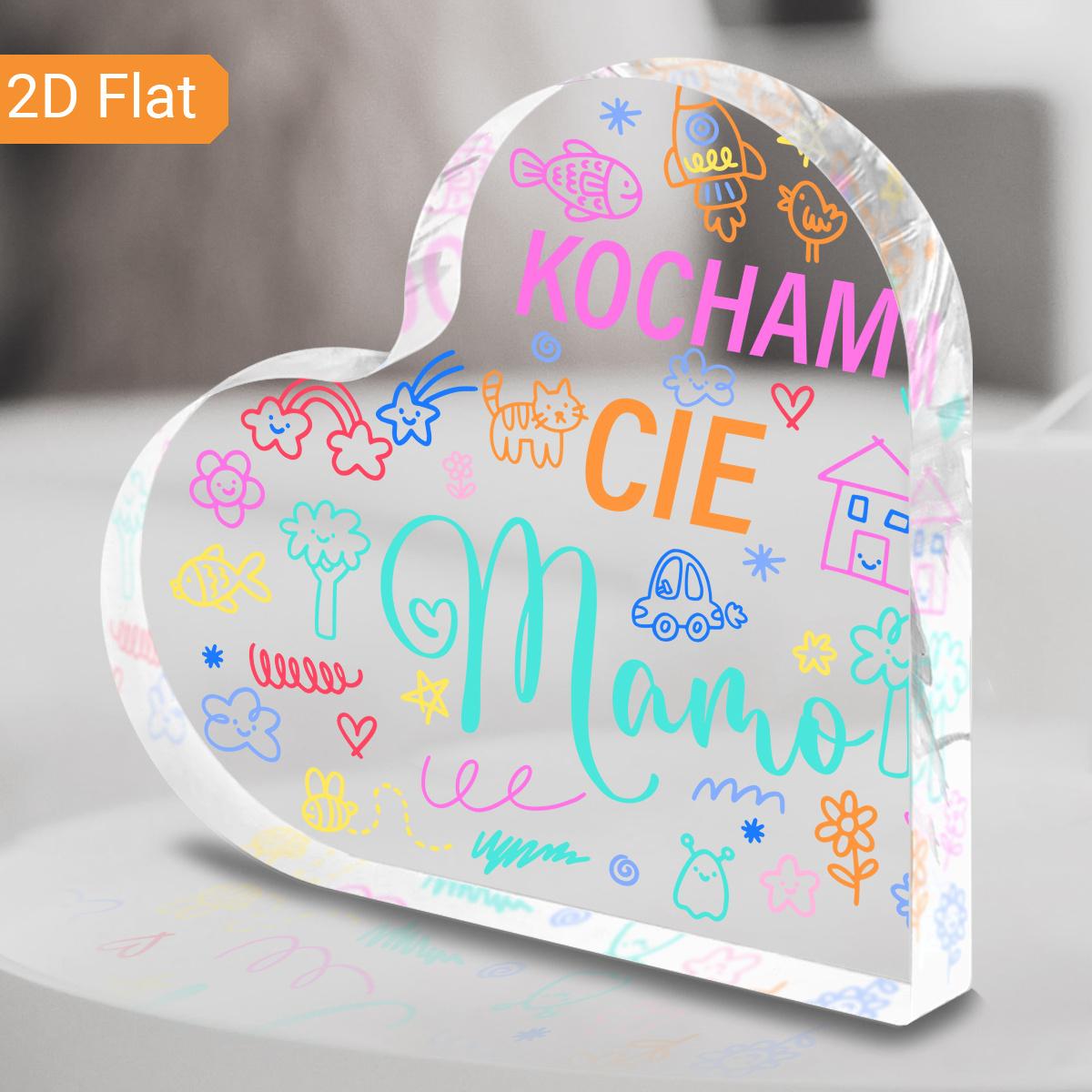 

Mom Gift - Polish Language Heart Acrylic Plaque Table Decor with Colorful Floral & Star Design, Handwritten Mamo Message - Mothers Day Gift, Play 10*10cm