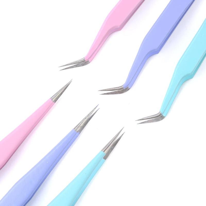 2pcs Anti-static Stainless Steel Tweezers Set Makeup Nail Art Eyelash Extension Tweezer Handmade Tool Kit for Maintenance Repair