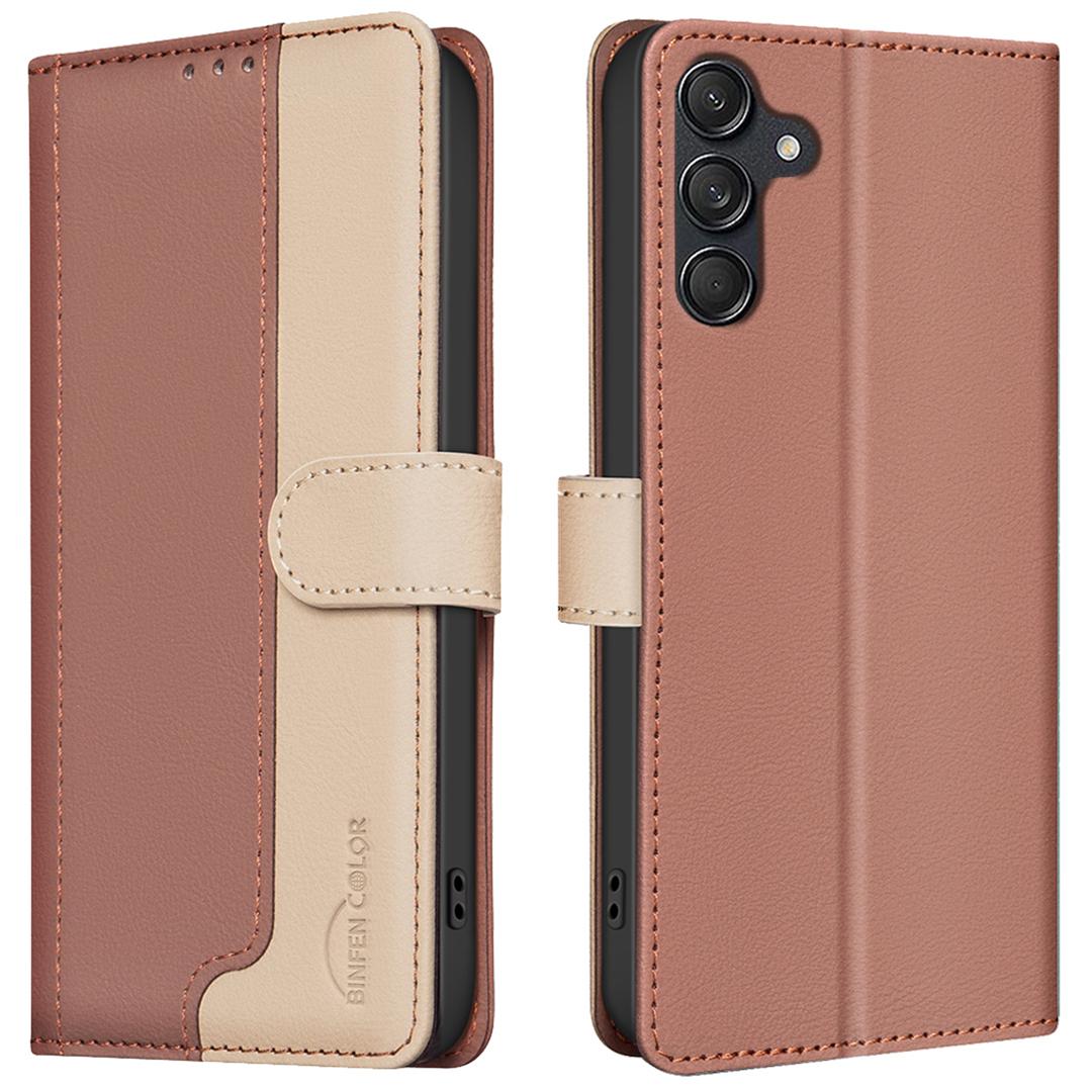 

For Samsung Galaxy A24 4G (162.1 X 77.6 X 8.3mm) Case RFID Blocking Leather Cover Brown