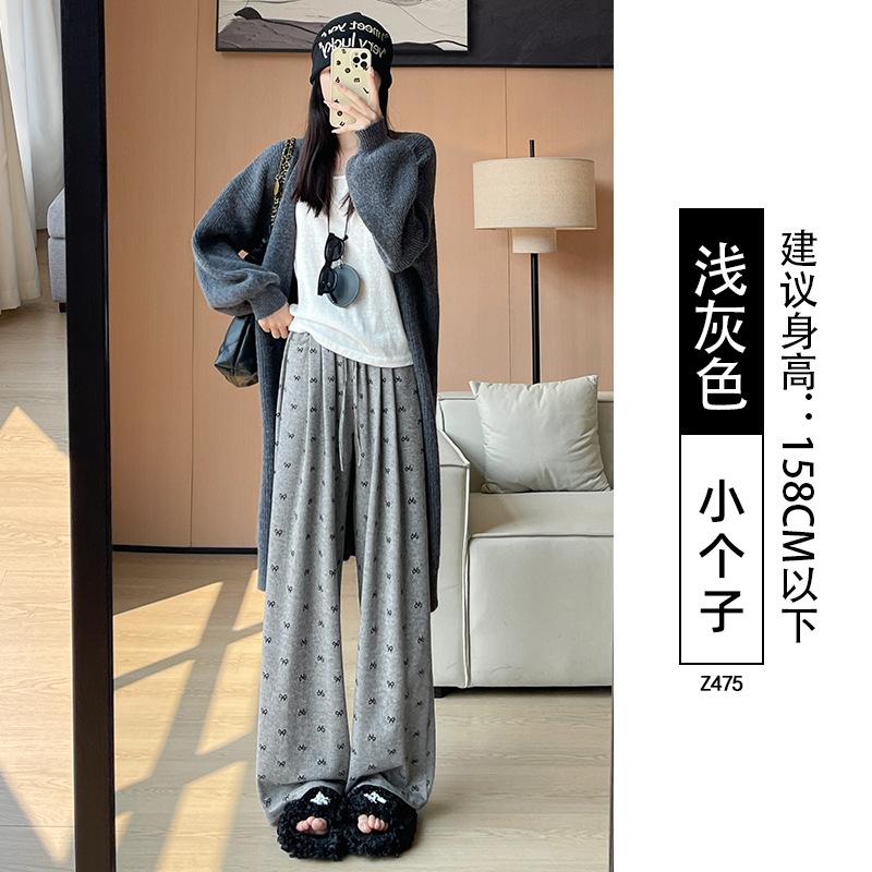 Bow glutinous rice pants women's spring and autumn new high-waisted loose thin casual small straight wide-leg pants