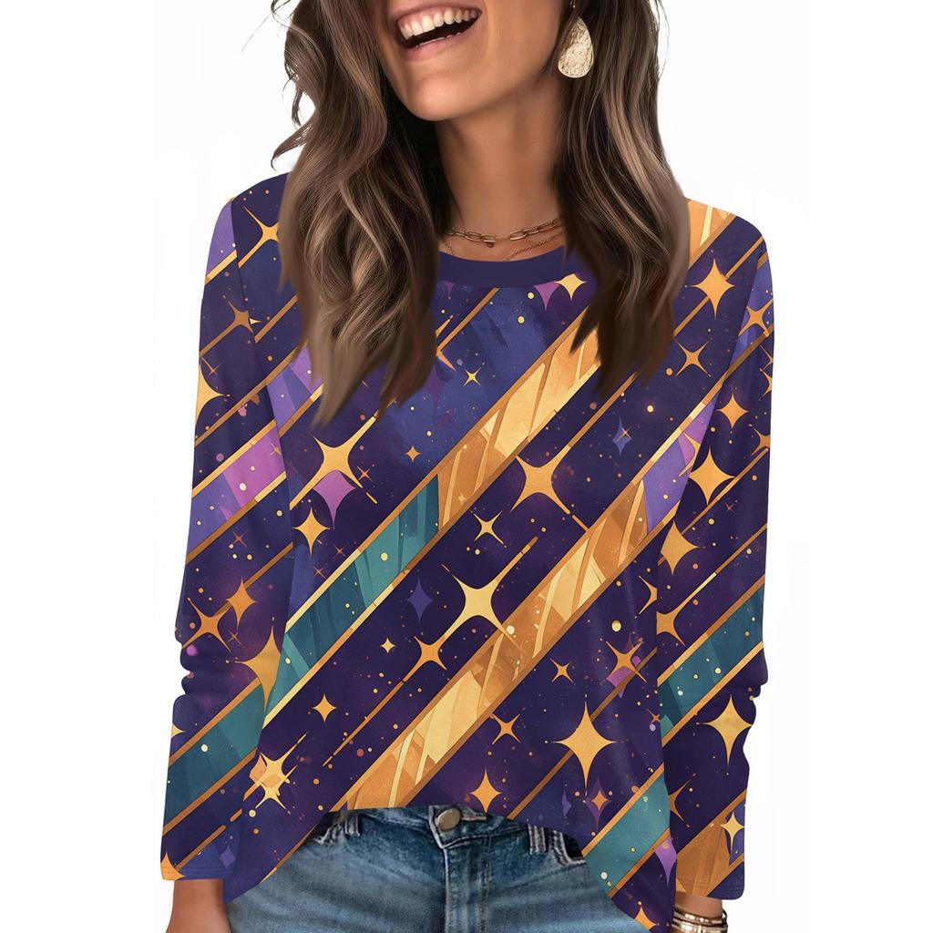 Long Sleeve Shirts For Women Cute Print Graphic Tees Blouses Casual Plus Size Basic Tops Pullover