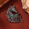 Vintage Horse Brooch Retro Rhinestone Pin Women Men Zinc Alloy