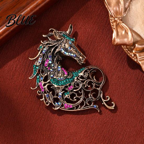 Vintage Horse Brooch Retro Rhinestone Pin Women Men Zinc Alloy