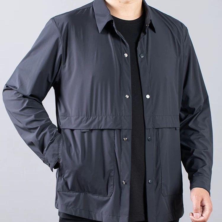 Men's Plus Size Windproof Lapel Workwear Jacket - Black/Navy Blue, Casual Loose Fit for Spring/Autumn