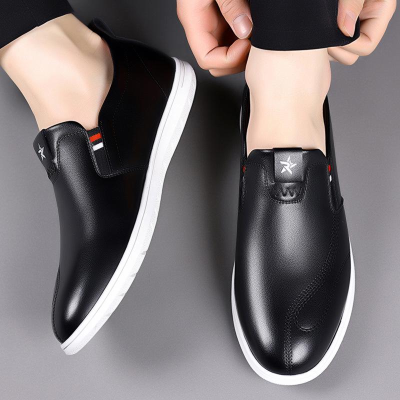 Men's Shoes Spring New Breathable White One-pedal Doudou Shoes Men's Casual Leather Shoes Leather Soft-soled Non-slip Shoes
