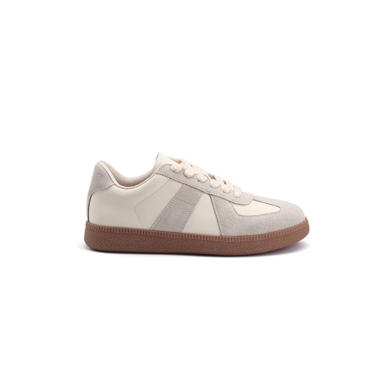 High-end cowhide version~ retro round head color matching casual board shoes lace-up little white shoes women's autumn and winter