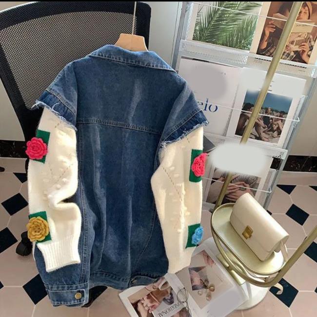 Damen Jeansjacke mit lockerem Schnitt und voluminösen Farben für Frühling und Herbst, lässige bequeme Oberteile im Stil von Temperament