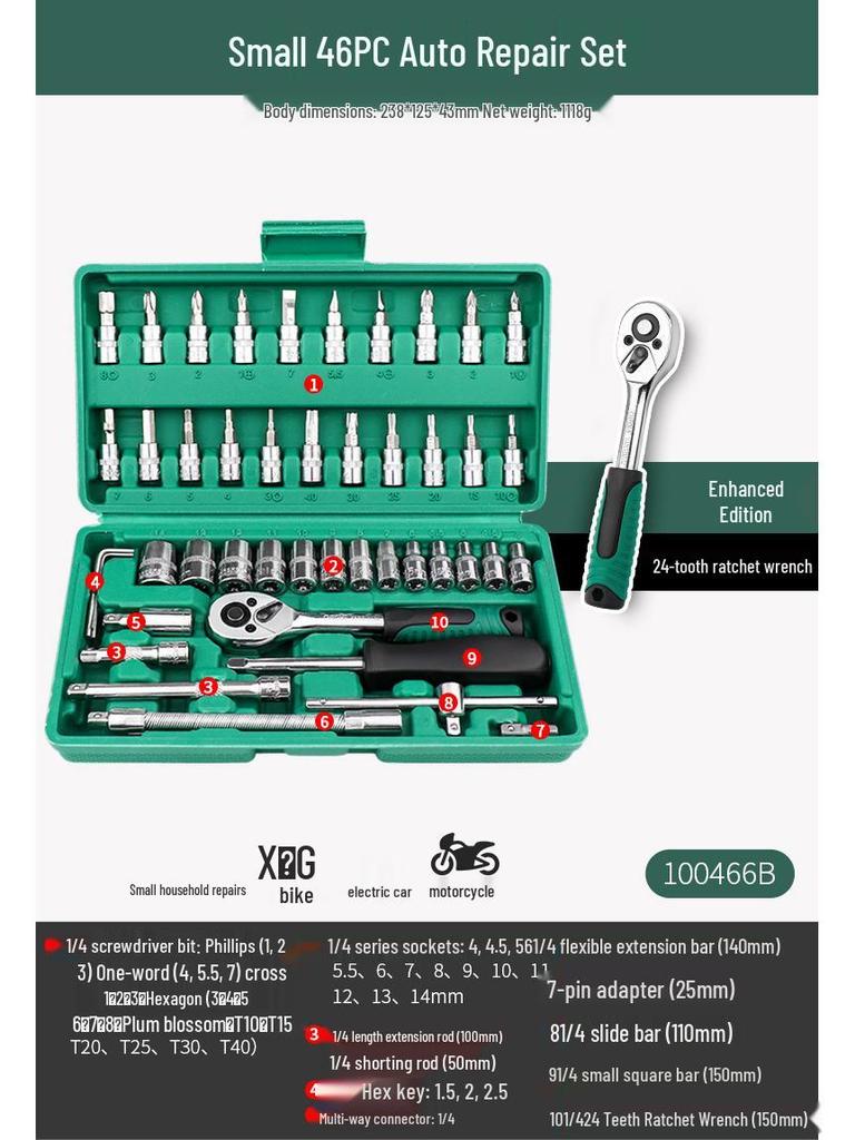 Pioneering Industrial-Grade Auto Repair Kit: Chrome Vanadium Steel Sockets & Ratchet Wrench Set for Mechanics