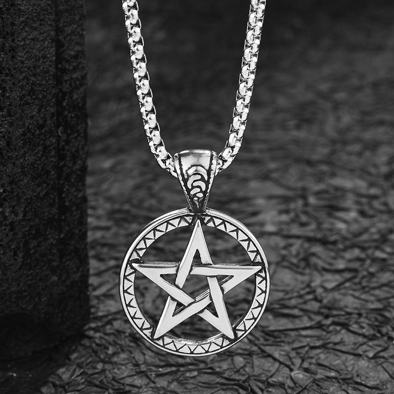 

Vintage Silver Five Star Necklace Unique Titanium Steel Unisex Gift For Couples