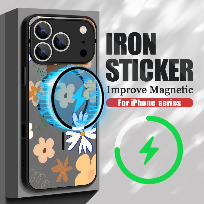 Thin Ring Magnetic For Magsafe Case For iPhone 17 Pro Max Case iPhone 16 15 14 13 Pro Max 17E Daisies Flowers Print Hybrid TPU+PC Matte Cover