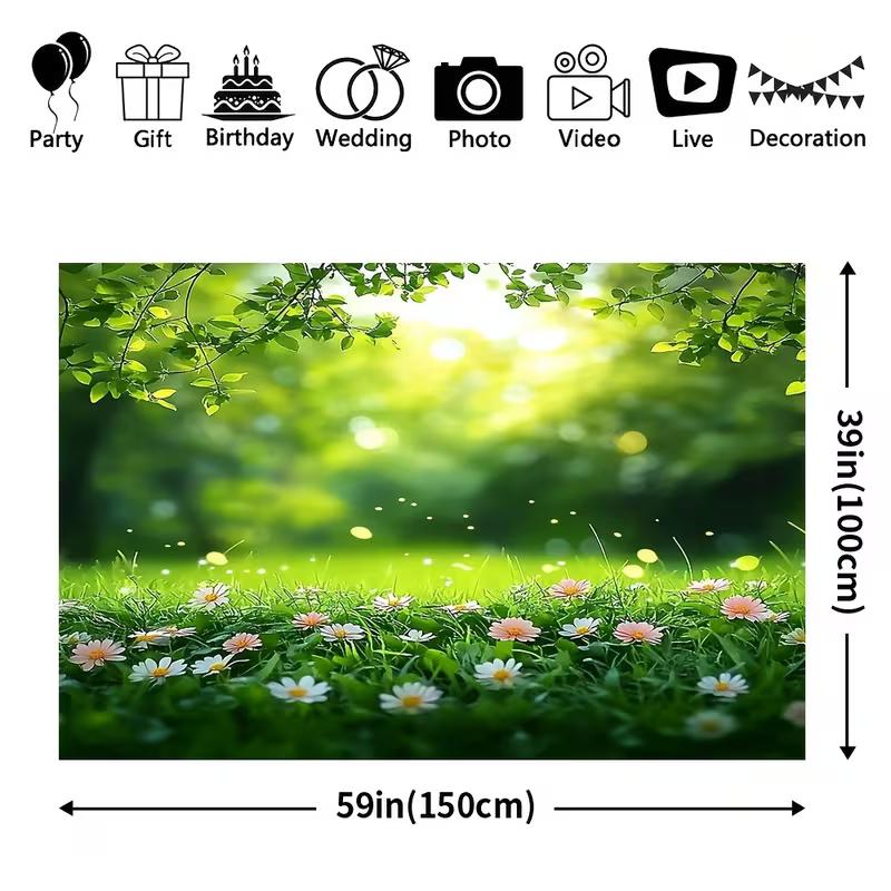 2D Sunny Forest Daisy Grass Spring Nature Photo Backdrop 47.2x31.5inch/120*80cm