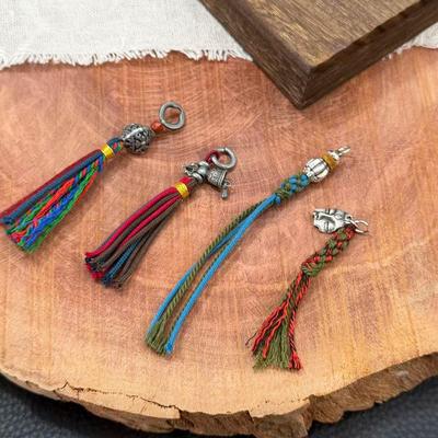 Handwoven Tibetan Silver & Brass Tassel Keychain Bag Charm