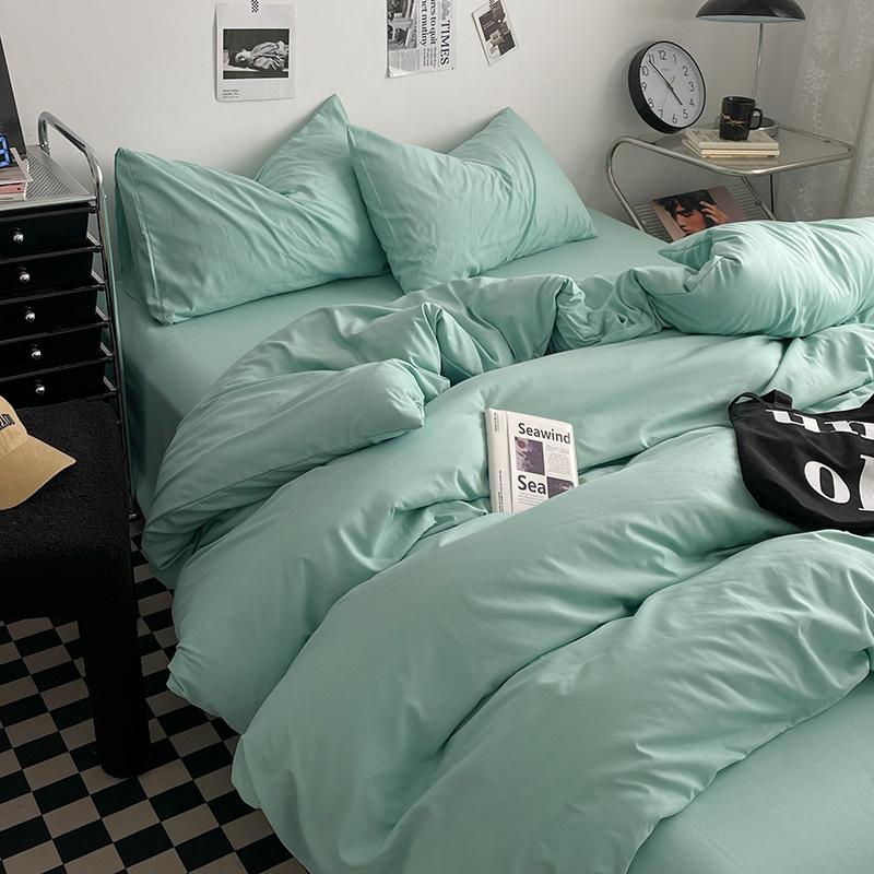 Bettwäsche-Set aus gewaschener Baumwolle 4-teilig Bettlaken-Set Einfarbig Bettbezug Paar Queen King Size Bett Steppdeckenbezug