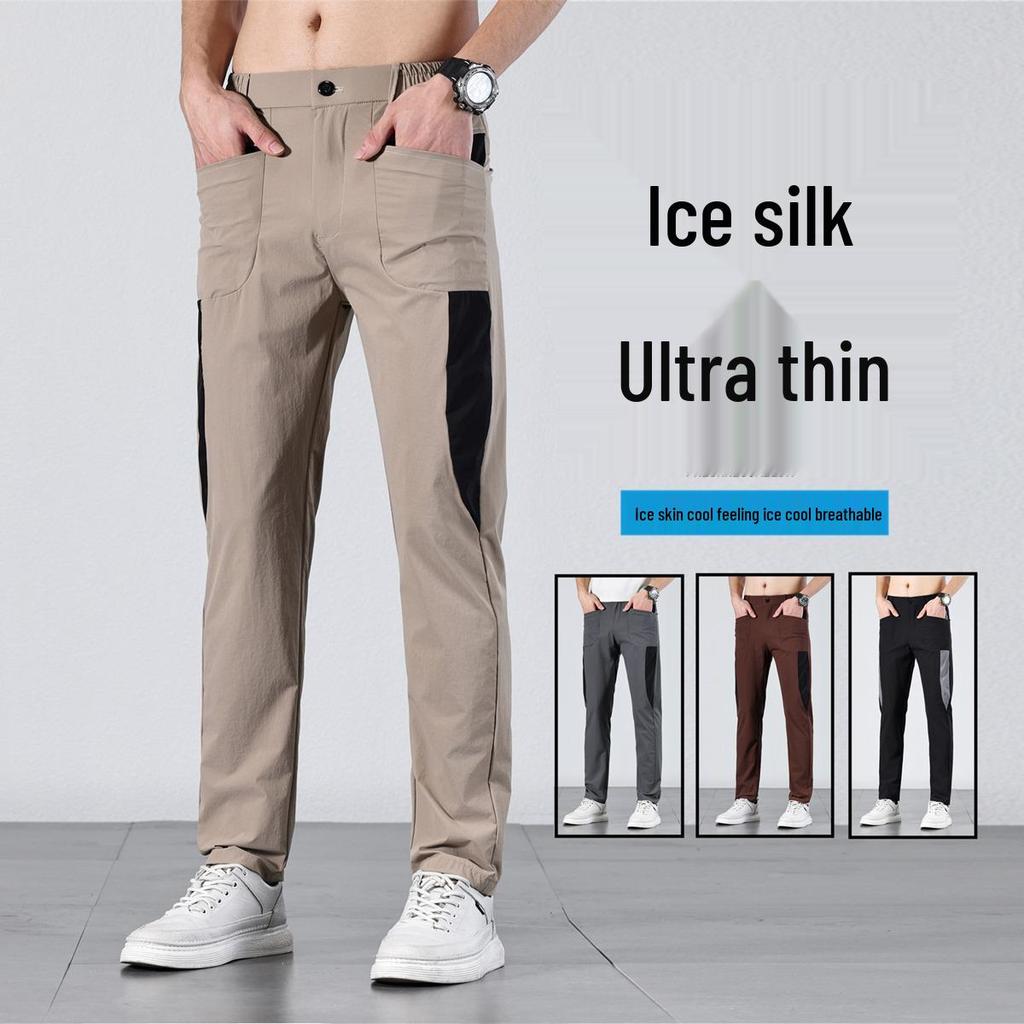Men's Breathable Ice Silk Elastic Straight Leg Quick-Dry Casual Pants – Trendy and Comfortable for Summer