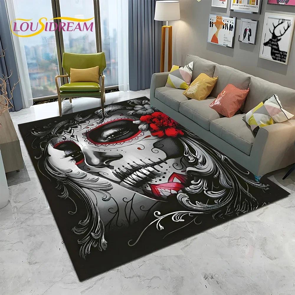 Horror Gothic Female Skull Dead Girl Teppich Teppich für Zuhause Wohnzimmer Schlafzimmer Sofa Fußmatte Dekor, Kinderbereich Teppich rutschfeste Bodenmatte