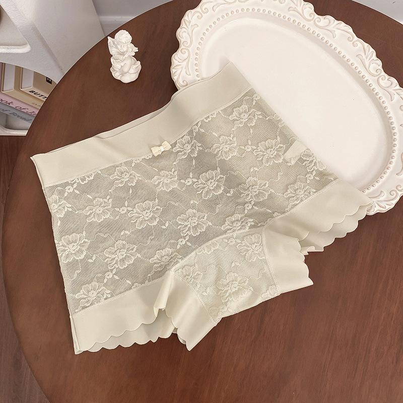 Damen Sommer reine Linderung Spitze Jacquard Blasennetz 10A Antibakterieller Schritt-Wickel Hüfte Mittlere Taille Kleine Flachwinkel Slips