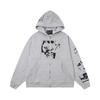 Erkek Geniş Kesim Pamuklu Kapüşonlu Fermuarlı Sweatshirt Sokak Giyim Günlük Harf Baskılı Uzun Kollu Tişört
