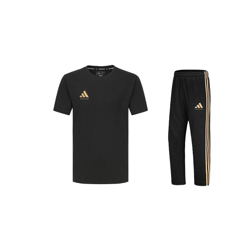 

Adidas Taekwondo Round Neck Pullover Short Sleeve T-Shirt Comfortable Striped Fashion Long Pants Casual Sports Suit ADICLTS24CTK-BG+TR30PT-BG M