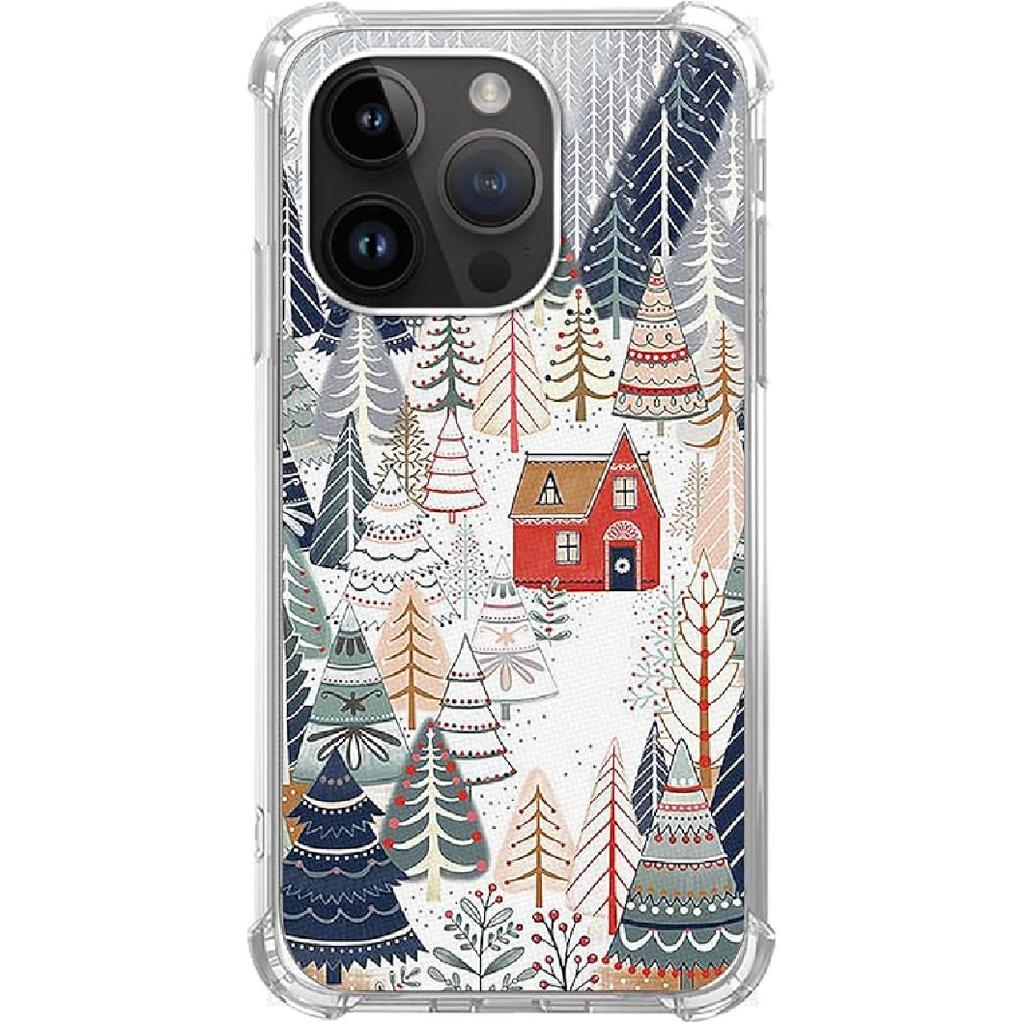 Red Christmas Snowflakes Phone Case Compatible with iPhone 14 Pro Max, Aesthetics Christmas Snowflakes Silicone Shockproof TPU Bumper Protective