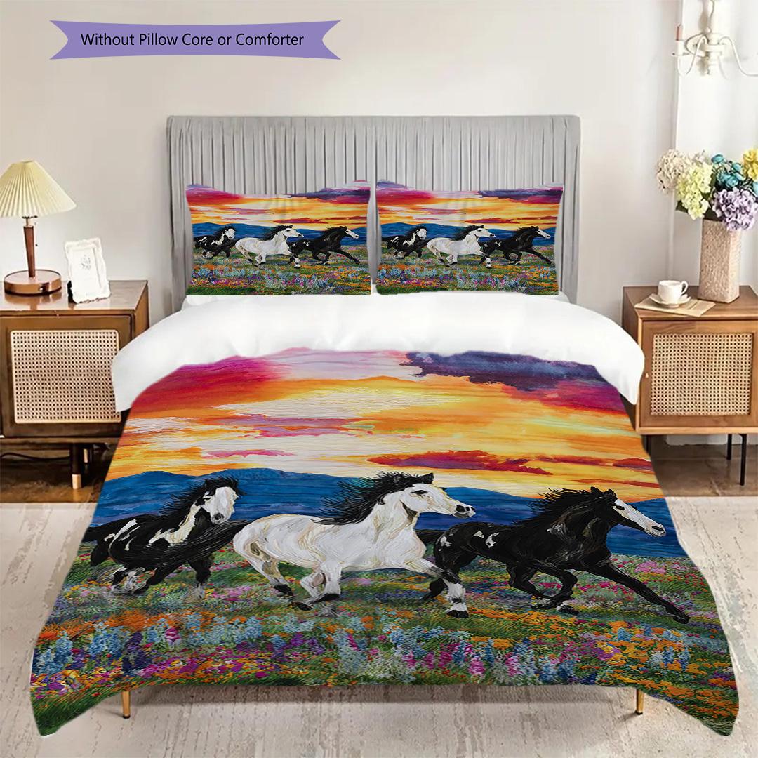 

Постільна білизна з візерунком коней Комплект ковдри Наволочка Декор для дому Подарунок на день народження (1 * підковдра + 2 * наволочка, без наповнювача) 135x200cm