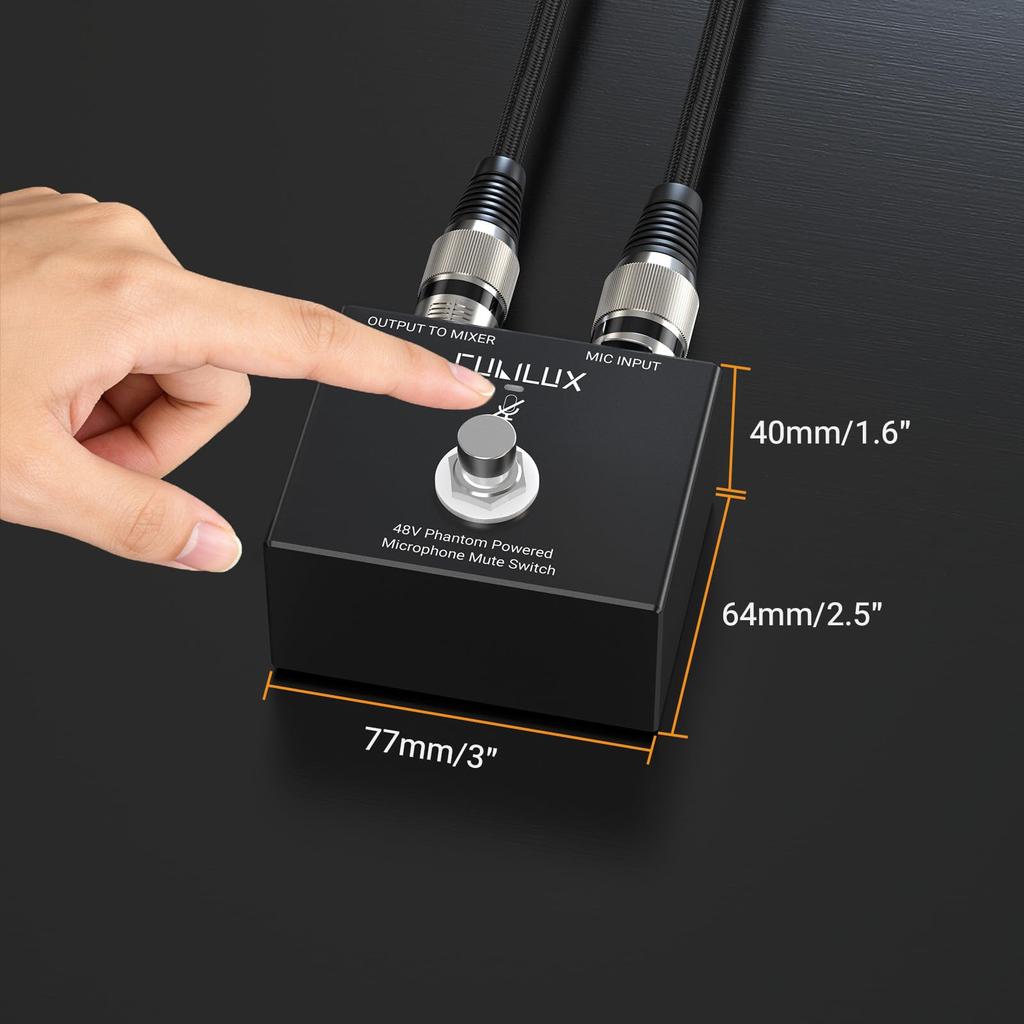 Cubilux XLR Nožní spínač Ztlumení pro 48V kondenzátorový mikrofon ze slitiny hliníku Přepínač pro použití na pódiu a doma MMX-3 Mikrofony, Ruční/Nožní ovládání, Pouzdro,