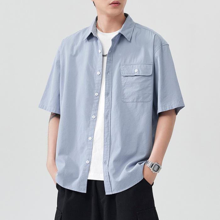 Summer Short-sleeved Top Mens Pure Cotton Japanese Vintage Style Simple Relaxed Fit Top