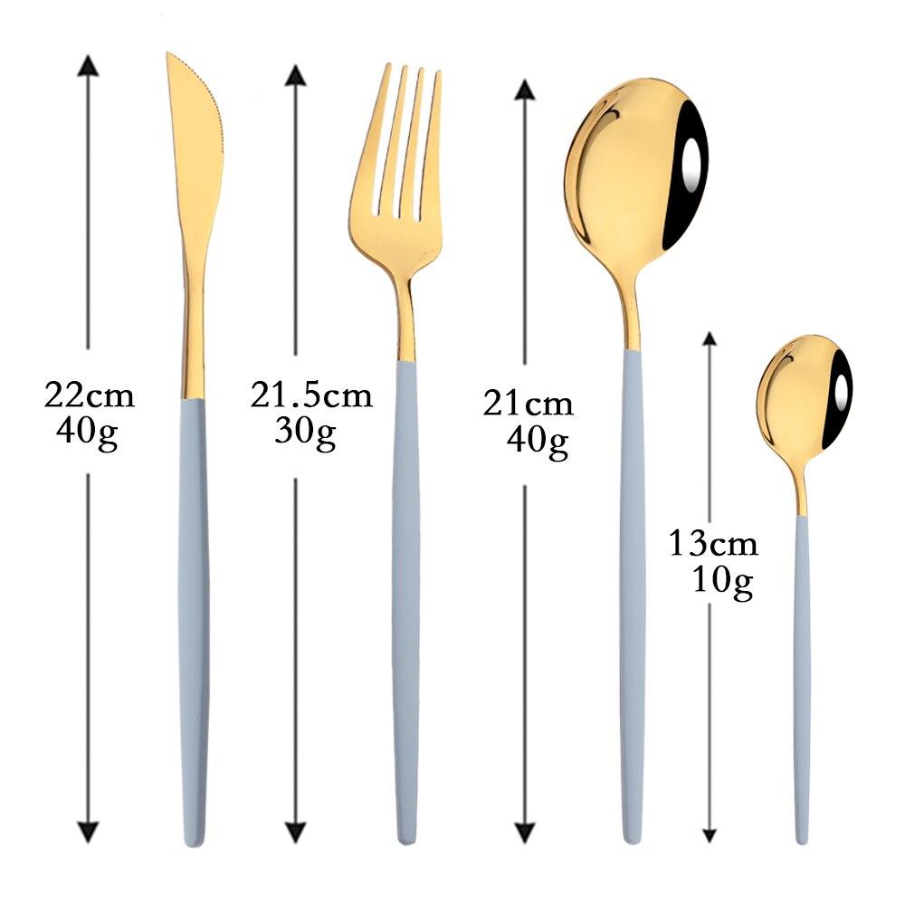 6Set/24Pcs Haze Blue Dinnerware Cutlery Set Western Stainless Steel Gold Tableware Knife Fork Spoon Flatware Kitchen Silverware