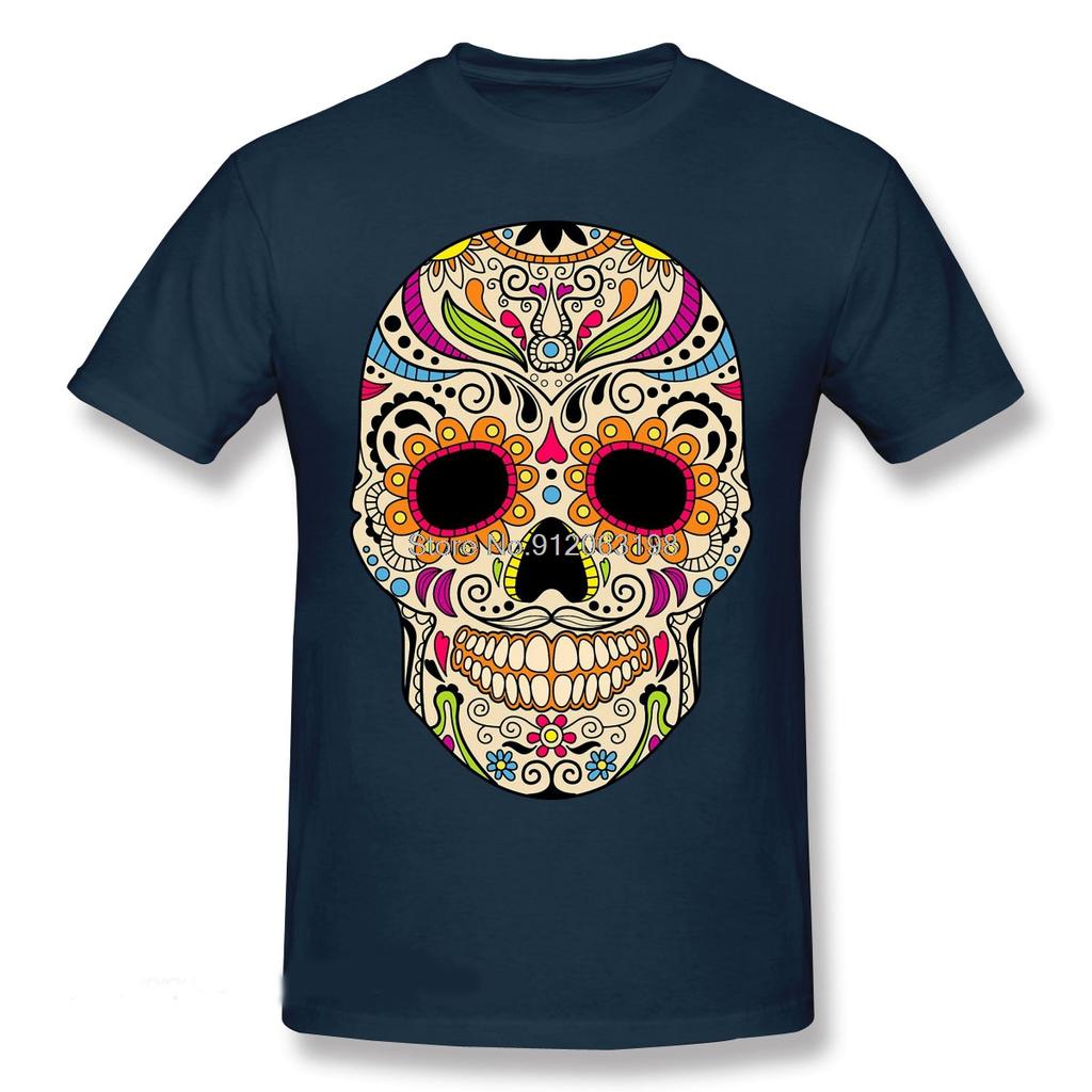 Mexican Sugar Skull Funny 2021 New Arrival TShirt Mexican Color Skull Unique Design Crewneck Cotton For Unisex Shirt