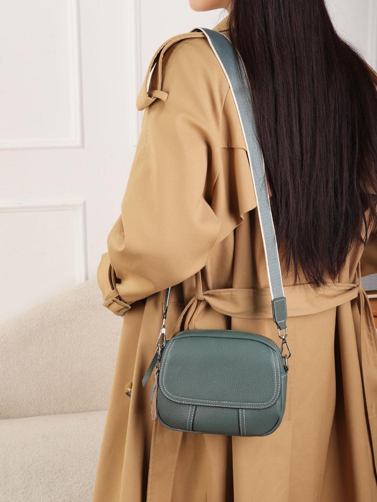 Genuine Leather Women's Crossbody Bag - High-End Small Round Shoulder Bag