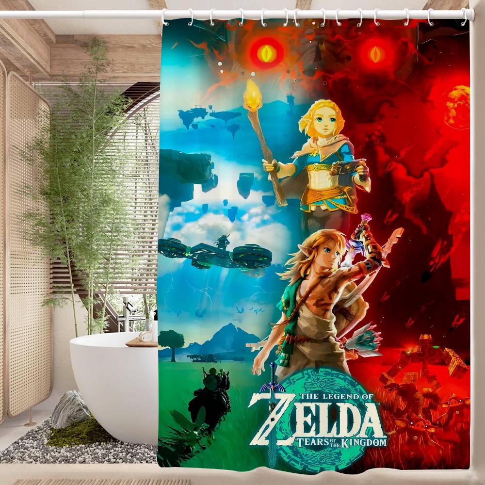 Legende Videospiel Zeldas Link Badezimmervorhang Klassischer Anime Stoff Duschvorhang Mit 12 Haken Wasserdicht Badezimmer Dekor 90x180 cm
