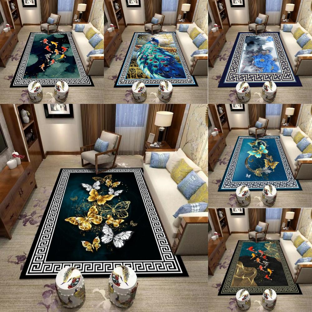 Elegant East Butterfly Fish Art Painting Carpet Living Room Decor Sofa Rug Bedroom Bedside Rug Dining Room Table Floor Mat