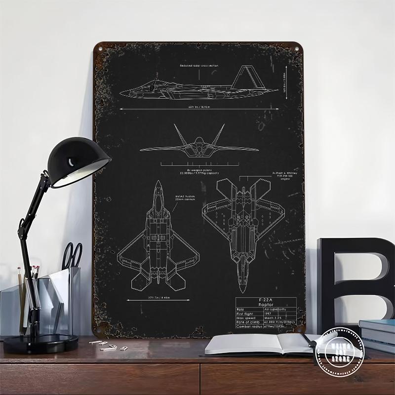 F22A Raport Blueprint Tinplate Poster Customized Wall Art Vintage Metal Signs Retro Tin Plaque for Decoration Home Decor Items