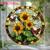 2D Flat Vibrant Sunflower Butterfly Stained Glass-Style Suncatcher Acrylic Hanging Decor for Windows Festive Party Decoration