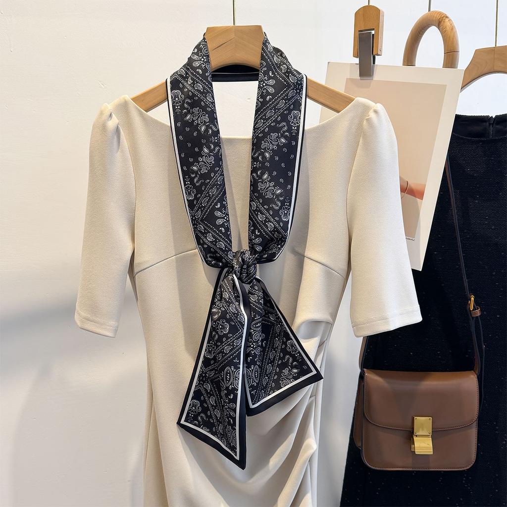 Floral Print 12*145cm Long Ribbon Silk Scarf Women Neck Scarves Headband Female Skinny Neckerchief Hair Band Neck Tie Bag Ribbon