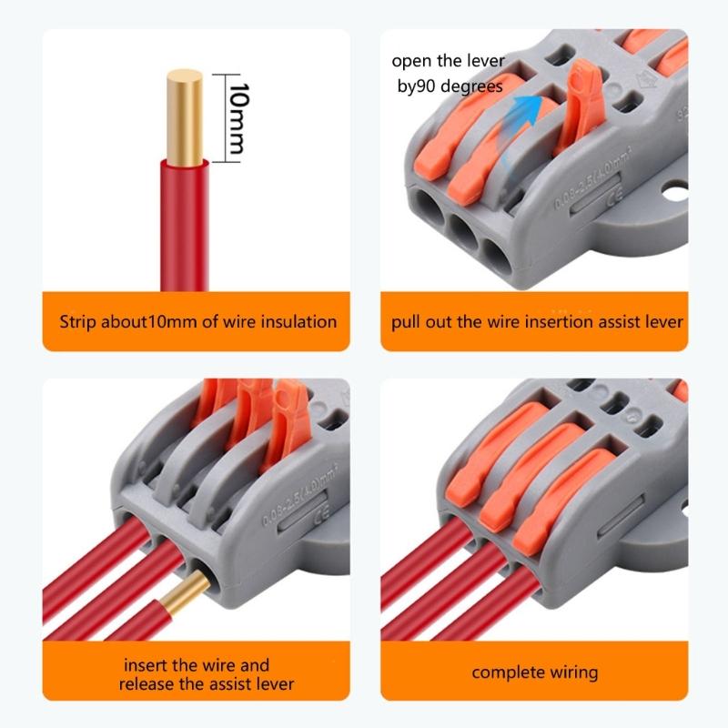 10Pcs Quick Wire Connector Push In Electrical Terminals Block For Soft And Hard Wires Quick Installation Enduring