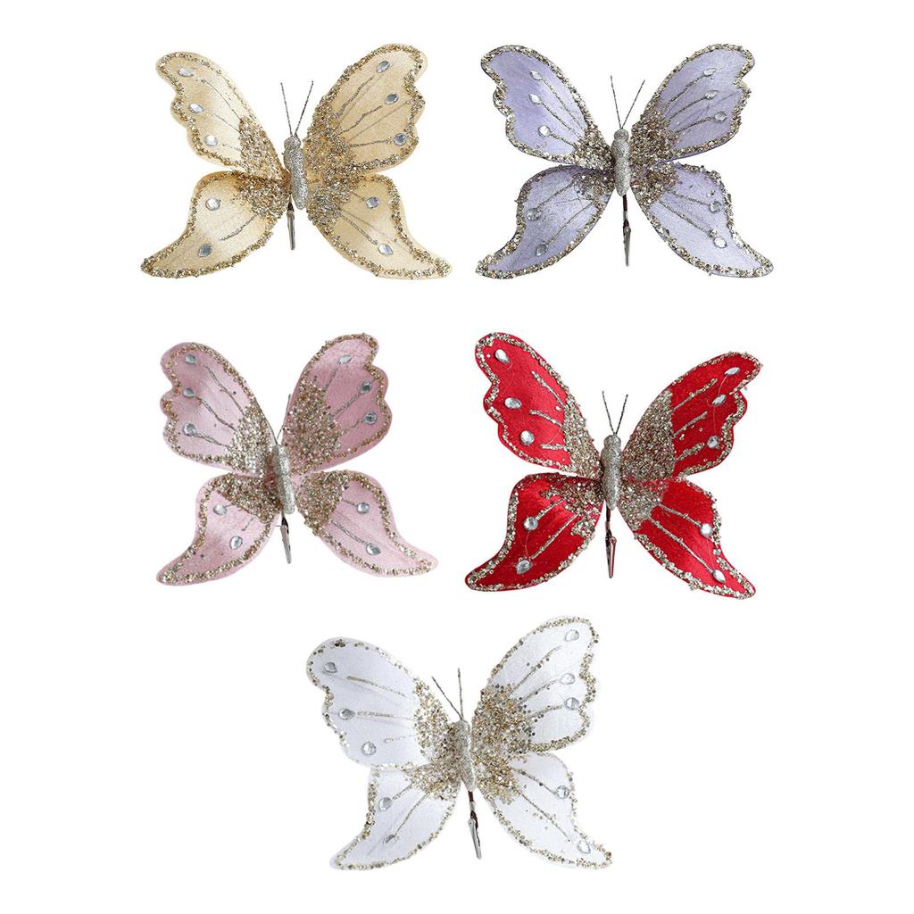 Butterfly Clip Christmas Ornament Glitter Decorative Collectible Artificial Butterfly for New Year Wedding Birthday Office