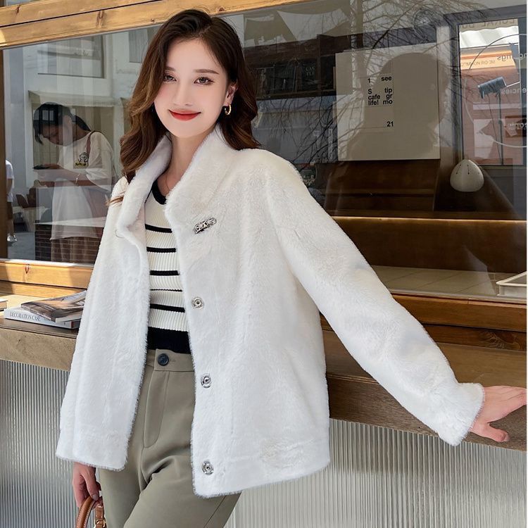 Winter imitation mink fur jacket new short stand-up collar fur fashion large size cotton coat short padded women