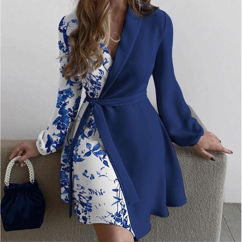 

Dress New V-neck Personality Slim Fit Long Sleeves Dress Dark Blue XL