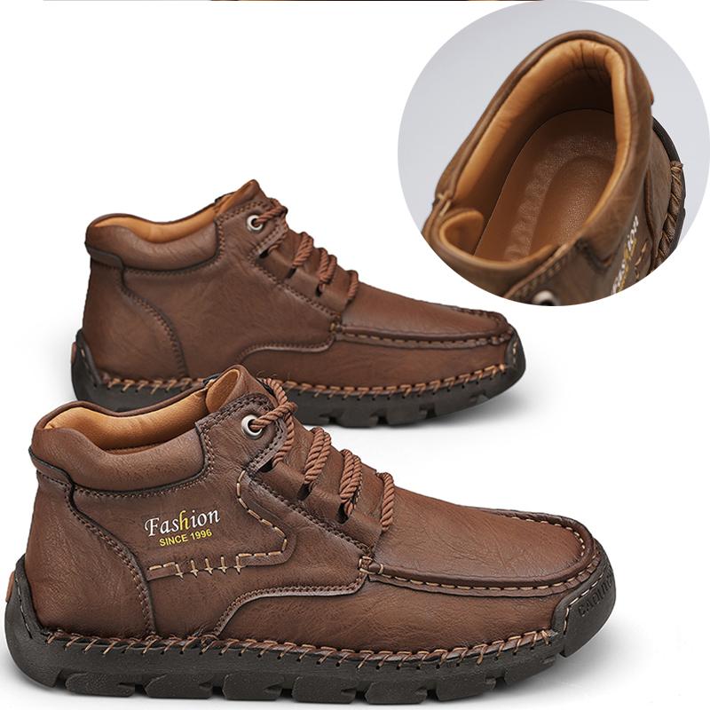 

Мужские кожаные ботинки ручной работы, удобные ботильоны для мужчин, повседневная обувь, обувь для инструментов большого размера 48 темно-коричневого