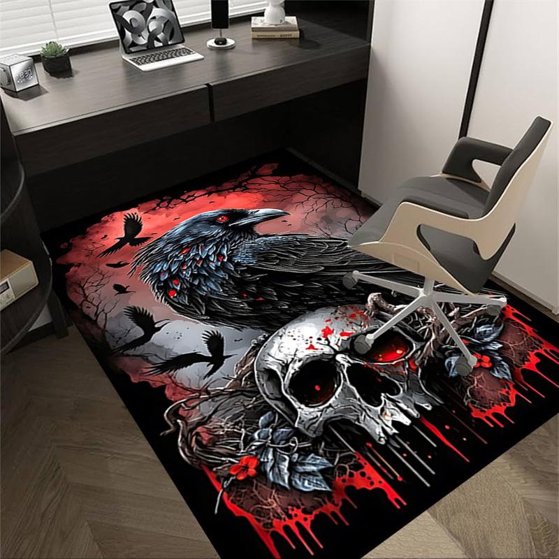 

1pc Crow Skull Carpet Anti Slip Polyester Floor Mat for office.Bedroom 60cm by 90cm