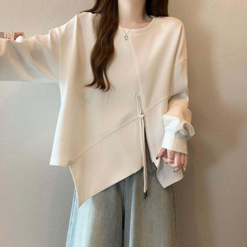 Spring Internet Celebrity New Fashion Sweatshirt for Women with Irregular Zipper and Versatile Top Trendy Design