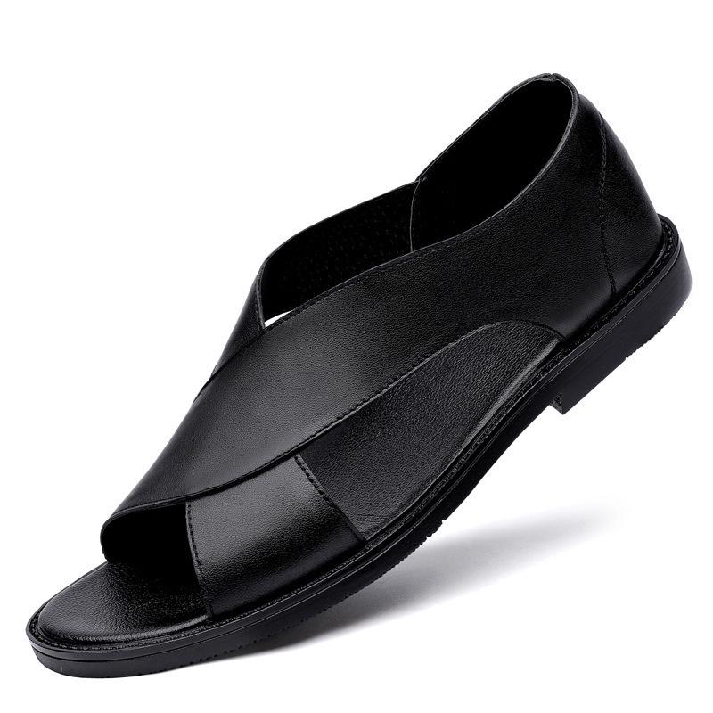 Men's Cowhide Leather Roman Sandals - New Casual Outdoor Summer Shoes with Soft Non-Slip Soles