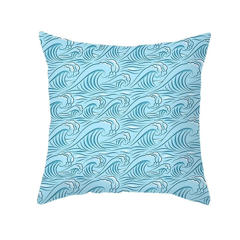 Simple Nordic Style Pillowcase Blue Wave Dolphin Office Sofa Printed Cushion Pillowcase Home