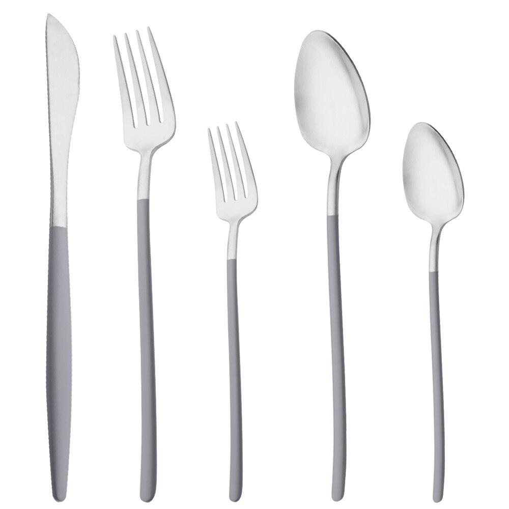 Sada 5 kusů nádobí Matné příbory Modré zlato Nůž Dezertní vidlička Lžíce Sada příborů z nerezové oceli 18/10