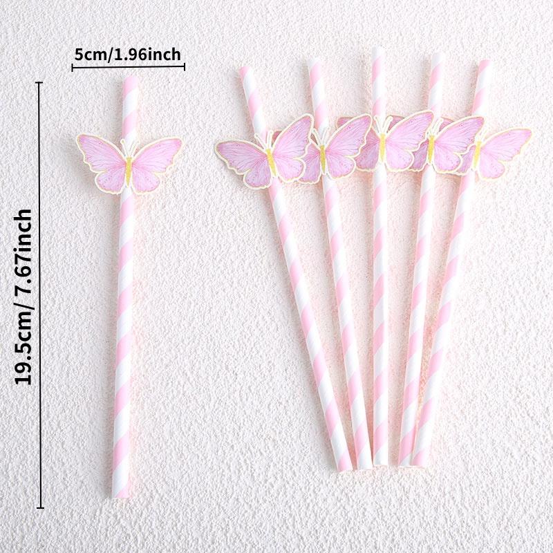 6-24 Stück Geburtstagsstrohhalme Schmetterling Einweg Hochzeit Geburtstagsfeier Kinder Babyparty Mädchen Geburtstagsfeier Zubehör Dekorationen