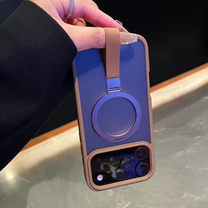 Luxury Matte Metal Ring Magnetic Stand Holder Case For iPhone 17 Pro Max 16 15 14 13 12 11 17Air Transparent Wrist Strap Cover