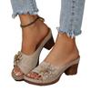 Women's Peep Toe Floral High Heel Sandals, Summer Beach Slip-On Shoes, Plus Size Fashion Footwear